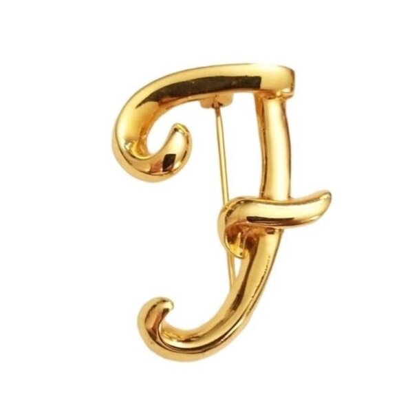 Anne Klein Gold-Tone Cursive Script Letter Initial F Brooch, Signed L61 - Picture 7 of 7